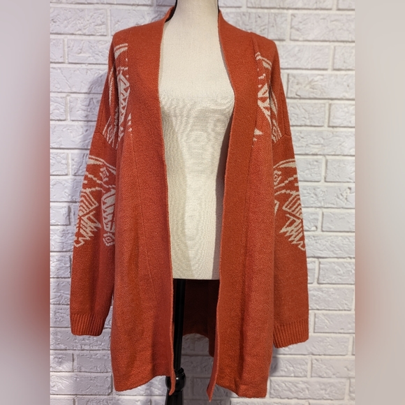 Denim&Co Sweaters - Women's XL Knit Open Front Cardigan Sweater Fair Isle Soft Fall Clay Color Boho